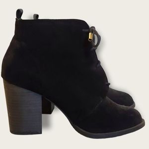 Call it Spring Black Vegan Faux Suede Ankle Boot Lace Up Booties